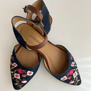Rampage Corinna Denim Embroidered Floral Flats Size 7